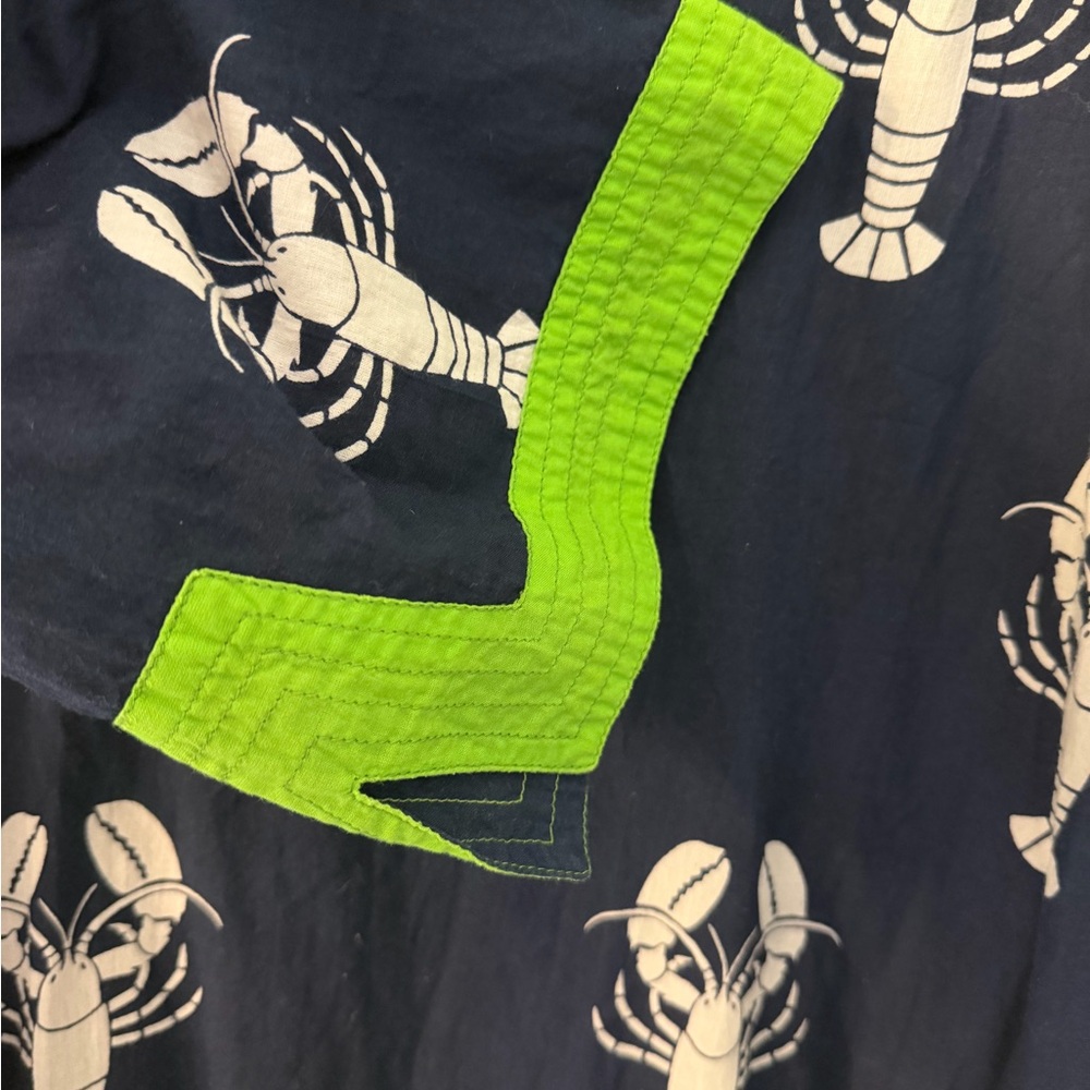 Navy Lobster Print Tunic/Swim Cover Up with Bright Green Trim Great Condition! - Picture 3 of 4
